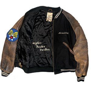 Vintage 80's AVIREX Jacket Varsity Leather Sleeves Flight Jacket Patches